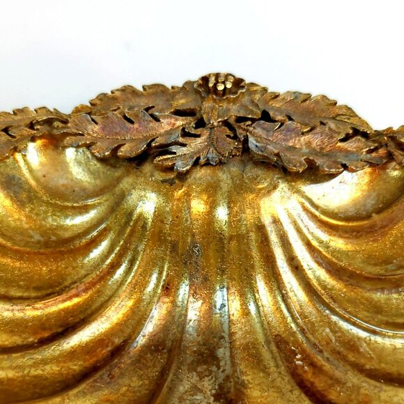 Hollywood Regency Gold Ornate Leaf Gilt Clam Shell Decorative Dish Soap Bowl - Picture 2 of 7
